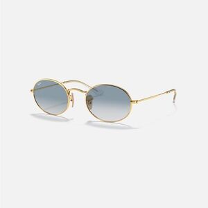 Ray-Ban Oval Flat Sunglasses in Polished Gold Frame with Blue Lens